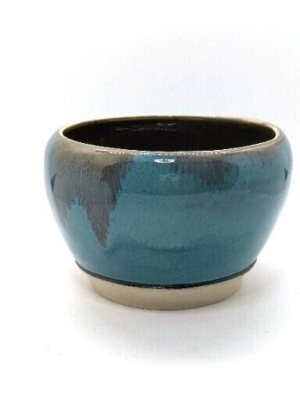 Glazed Studio Art Pottery Pot Planter Vase Bowl Teal Blue Green Signed 3.5"